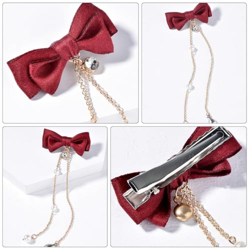 BESTYASH 2 Stück Rote Haarspangen Damen mit Schleife und Tassel aus Leichtem Seidenmaterial Rutschfest Modischer Haarschmuck für Mädchen Alltag und Festliche Anlässe von BESTYASH