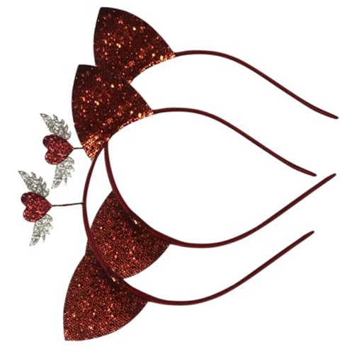 BESTYASH 2 Stück Rotes Valentinstag Haarreif Teilig mit Niedlichen Katzenohren und Filigranen Herzflügeln Langlebiges und Filzmaterial Festlicher Kopfschmuck für Damen und Partys von BESTYASH