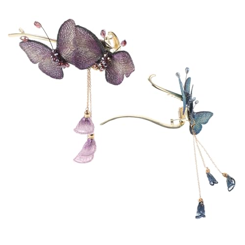 BESTYASH 2 Stücke Schmetterlings Haarnadel Strass Haarspangen für Damen Dekorative Haarklammer mit Quaste Hochzeits Haarspange für Besondere Anlässe von BESTYASH