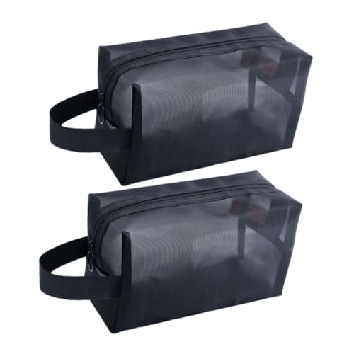 BESTYASH 2 Stück Schwarze Mesh Kosmetiktaschen mit Reißverschluss Leichte Langlebige Netztaschen für Reise und Outdoor Multifunktionale Organizer Taschen für Kosmetik und Kleine Utensilien von BESTYASH