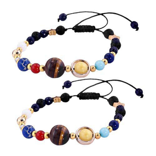 BESTYASH 2 Stück Solar System Armband Natürliches Steinperlen Handgefertigt Entspannend Vielseitig Tragbar Damen Herren Outer Space Schmuck Geschenk von BESTYASH