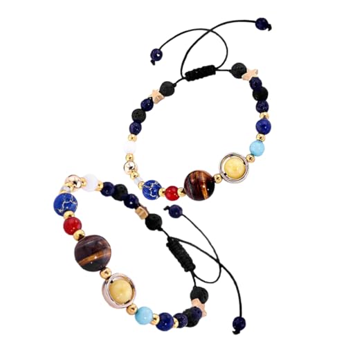 BESTYASH 2 Stück Sonnensystem Armband mit Natursteinperlen Galaxy Stern Armband Handgefertigt Langlebig und Entspannend für Alltag Party Reise von BESTYASH