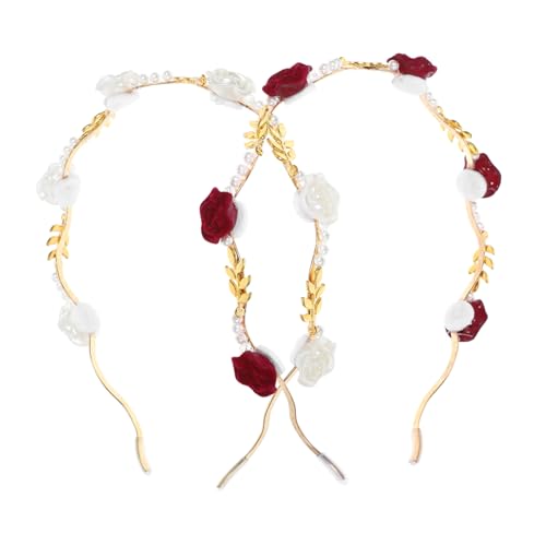 BESTYASH 2 Stück Stirnband Hochzeit Stirnbänder Für Damen Im Trend Perlen Rosafarbenes Haarband Elegant Trendy Haare Frauen Haarschmuck Für Bobby Spitze Bandeau Acryl von BESTYASH