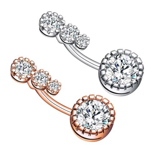 BESTYASH 2 Stück Teiliges Bauchnabelpiercing aus mit Zirkonia Inlay Hautfreundlich Langlebig Polierte Oberfläche für Damen Geschenkoption in Silber und Roségold von BESTYASH