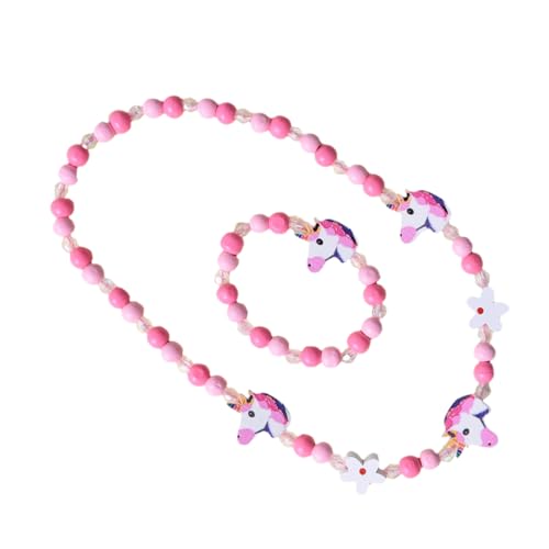 BESTYASH 2 Stück Teiliges Schmuckbastelset Holzperlen Armband und Halskette mit Elastischem Verstellbarem Einhorn Anhänger für Mädchen Party Schule Kostüm Kreativset von BESTYASH