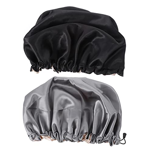 BESTYASH 2 Stück Verstellbare Haarhaube aus Satin für Damen Schlaf und Duschhaube zum Schutz vor Haarausfall für in Schwarz von BESTYASH