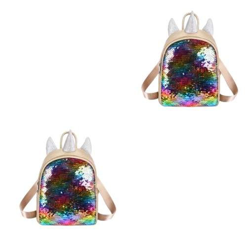 BESTYASH 2stücke Kreativer Einhorn Pu Rucksack Für Mädchen Glitzernder Schulrucksack Für Reisen Und Freizeit Goldene Farbe Für Schule Alltag Und Veranstaltungen von BESTYASH