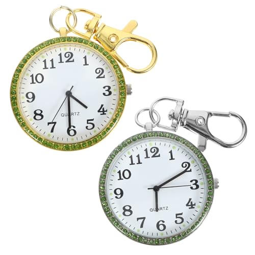 BESTYASH 2St Taschenuhr schlüsselanhänger Armbanduhr Verlässliche Uhr The Watch Glitzersteinchen Halter Clip ansehen Anhängeruhren für Handtasche schlüsselringe Zinklegierung Golden von BESTYASH