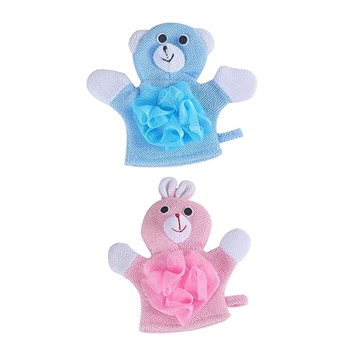 BESTYASH 2Stücke Cartoon Bad Peeling Handtücher für Hautfreundliche Badekörperreinigungstücher mit Hochwertigem Material für Spaßiges Badeerlebnis Rosa Hase Blauer Bär von BESTYASH