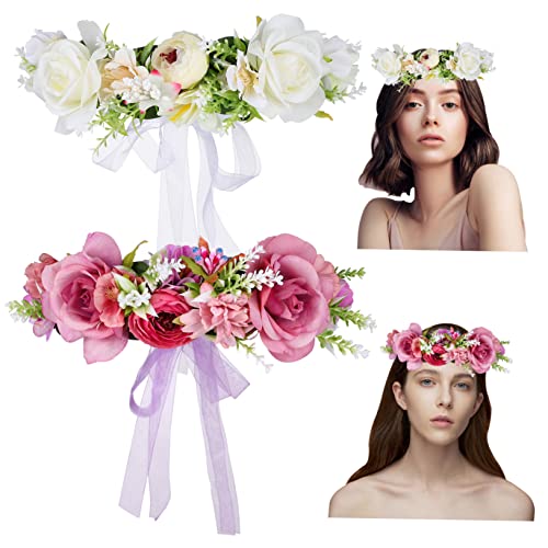 BESTYASH 2Stücke Handgefertigtes Stirnband Hochzeitsblumenkranz Für Braut Damen Haarschmuck Für Partys Besondere Anlässe Teiliges von BESTYASH