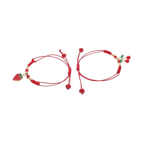BESTYASH 2stücke Handgefertigtes Geflochtenes Armband Mit Erdbeer Und Kirschmotiv Verstellbar Modisches Schmuckstück Für Freundschaft Und Glück Für Damen Und Mädchen von BESTYASH