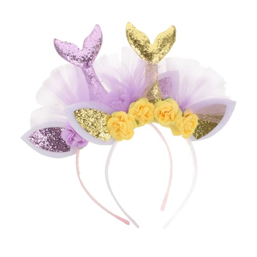 BESTYASH Meerjungfrauenschwanz-kopfschmuck mit 2 Pailletten-blumen-haarspangen Haarband für Mädchen Party Haardekoration Cosplay Kopfschmuck Hübsches Stirnband von BESTYASH