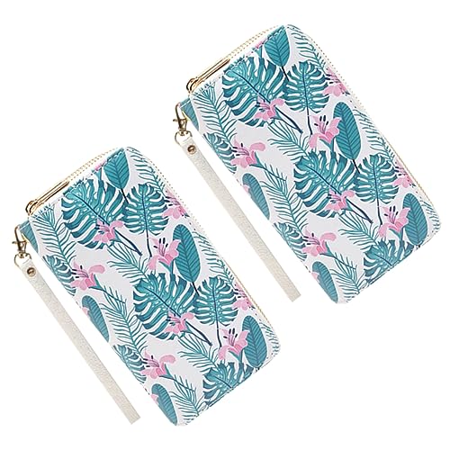 BESTYASH 2stücke Damen Geldbörse Aus Synthetischem Leder Multifunktionale Lange Clutch Mit Doppeltem Reißverschluss Blumen Und Blattdruck Für Alltag Und Besondere Anlässe von BESTYASH