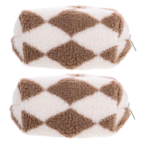 BESTYASH 2stücke Karierte Kulturtasche Aus Plüsch Mit Reißverschluss Kleine Tragbare Schminktasche Für Damen Reise-Tragetasche Mit Karomuster Federmäppchen Make-up-Tasche von BESTYASH