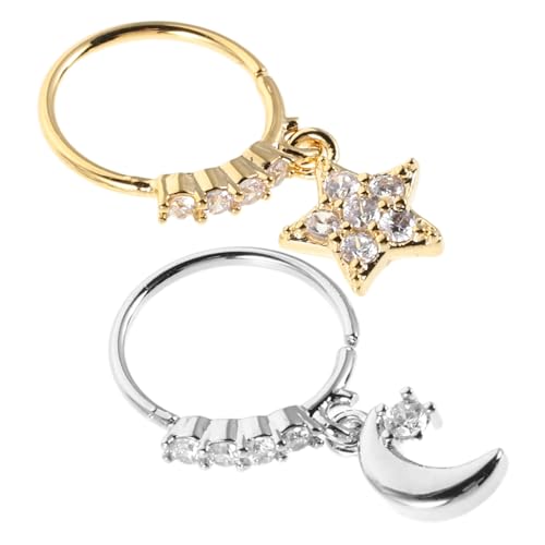 BESTYASH 2stücke Nasenringe Mit Stern-mond-design Für Damen Aus Metall Mit Strasssteinen Von Piercingschmuck Für Gepiercte Nasen Modisches Nasendekor von BESTYASH