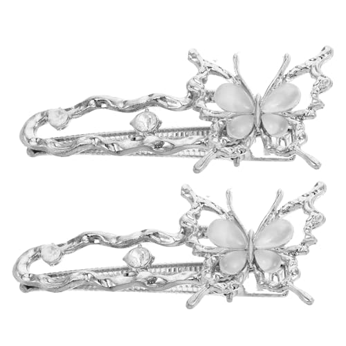 BESTYASH 2stücke Schmetterlings-haarspangen Silber Katzenauge-steine Metall Haarklammern Haarschmuck Für Damen Mädchen Haaraccessoires Zum Bändigen Und Stylen Einfach Anzubringen von BESTYASH
