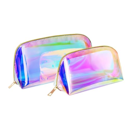 BESTYASH 2stücke Transparente Kosmetiktasche Schminktasche Reise Kosmetik Aufbewahrungstasche Kreative Kulturtasche Kosmetiktasche Schlichter Kosmetik Organizer Damen Make up Tasche von BESTYASH