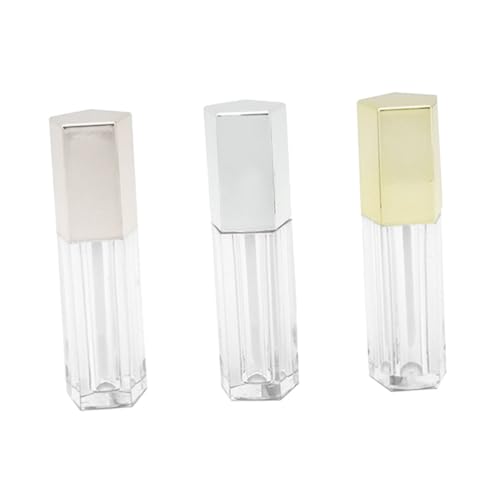 BESTYASH 3 STÜCKE Teiliges Leere Lipgloss Behälter Pentagonal Nachfüllbar Langlebig Kompakt DIY Lippenöl Fläschchen Geschenkset in Silber Gold Roségold für Damen von BESTYASH