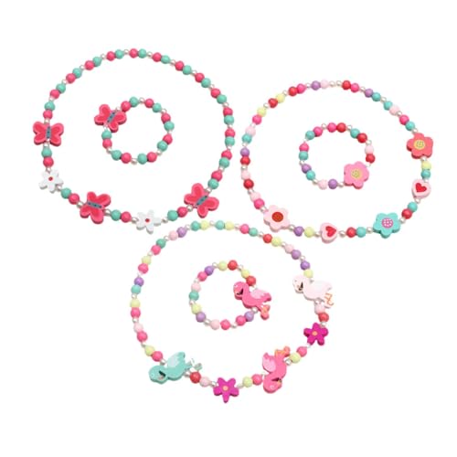 BESTYASH 3 Sätze Holzperlen Schmuckset für Mädchen Buntes Halsketten Armband set Elastisch Verstellbar Modisch für Party Zubehör von BESTYASH