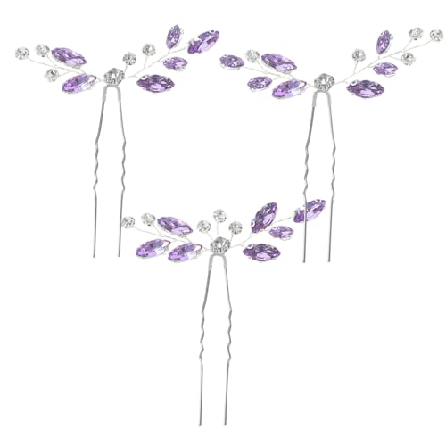 BESTYASH 3 Stück Haarschmuck-Set für die Braut Brautjungfern Gast Haarnadel elegant Mädchen Haardekoration Braut-Hochzeits-Haar-Accessoire Brautspangen Strasshaarstifte Strasssteine Violett von BESTYASH