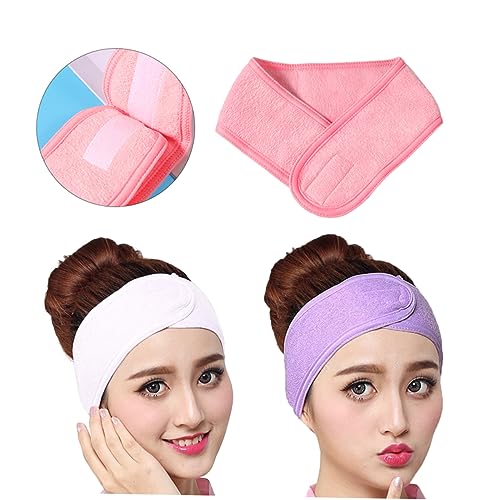 BESTYASH 3stücke Gesichtsstirnband Aus Make-up-wickelkopf Stretch-handtuch Weiß Und Rosa Breit Für Spa-behandlungen Und Täglichen Gebrauch von BESTYASH