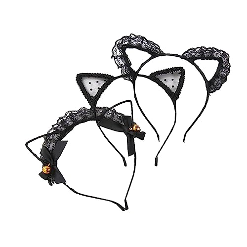 BESTYASH 3 Stück Spitzen Cat Ear Haarreif Teiliges mit Glöckchen und Netzstoff Universeller Party Haarschmuck für Karneval Cosplay Damen und Mottopartys von BESTYASH