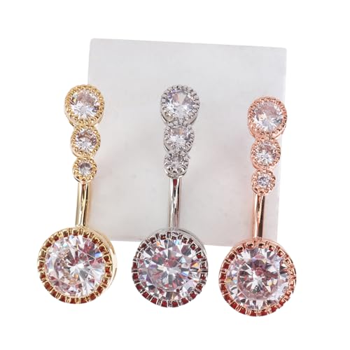BESTYASH 3 Stück Teiliges Eleganter Bauchnabelpiercings Zirkonia Stilvolle Schmuckstücke Silber Roségold und Gold für Damen als für Piercing von BESTYASH