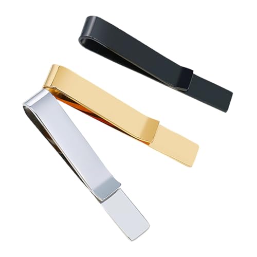 BESTYASH 3 Stück Teiliges Krawattenklammern Herren aus Langlebige Krawattenclips in Schwarz und Gold Einfache Befestigung für Anzug und Business Rutschfeste Tie Bar Clips von BESTYASH