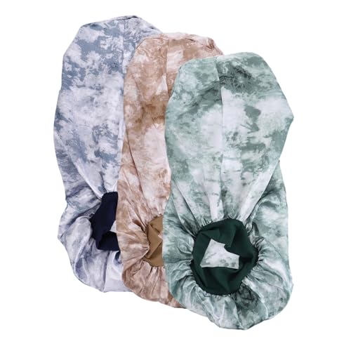 BESTYASH 3 Stück Teiliges Satin Schlafhauben Lange Haare Elastische Haarkappe mit Langem Weiche Haarschutzhaube für Damen Atmungsaktiv und Wiederverwendbar Geeignet für Nachtpflege von BESTYASH