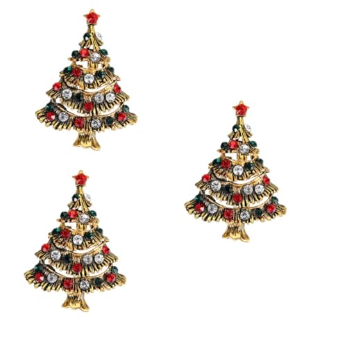 BESTYASH 3 Stück Weihnachtliche Damen Brosche Pin mit Farbigem Kristallbesatz Kreativer Leichter Weihnachtsbaum Anstecker Festliche Strass Schmuck Dekoration für Kleidung und Taschen von BESTYASH