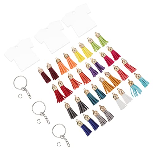 BESTYASH 30stücke Schlüsselanhänger Mit Leeren Pendants Und Bunten Quasten Für Erstellung Individueller Schlüsselanhänger Wärmesublimation Oder Transferdruck von BESTYASH