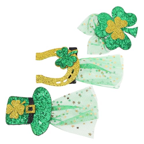 BESTYASH 3 Stück Haar Accessoire für St Patrick'S Day Kleeblatt mit Glitzer Zylinderhut und Haarspangen mit Grünem Schleier Festliches Zubehör für Damen von BESTYASH