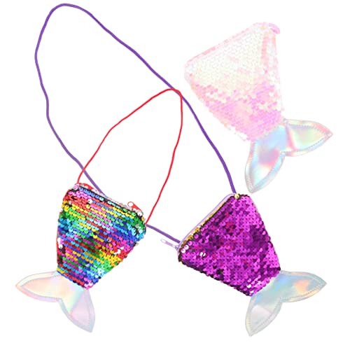 BESTYASH 3stücke Meerjungfrau Geldbörse Für Mädchen Kleine Münztasche Mit Pailletten Kindergeldbörse Aus Robustem Material Praktische Umhängetasche Für Junge Mädchen von BESTYASH