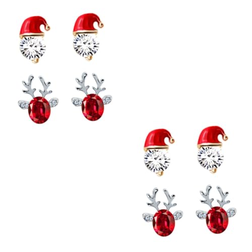 BESTYASH 4 Paar Weihnachtsmützen Ohrringe Rentiergeweih Dekorationen Weihnachtsohrringe Weihnachts Ohrstecker Urlaubsohrringe Für Frauen Festliche Tropfenohrringe Festliche Ohrringe von BESTYASH