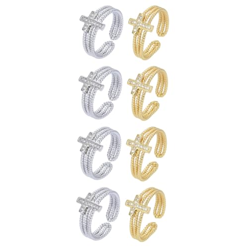 BESTYASH 8stücke Frauen Kreuzring Mit Zirkonia Verstellbare Fingerringe Für Teenager Funkelnde Schmuckstücke Und Geschenkidee Für Damen von BESTYASH
