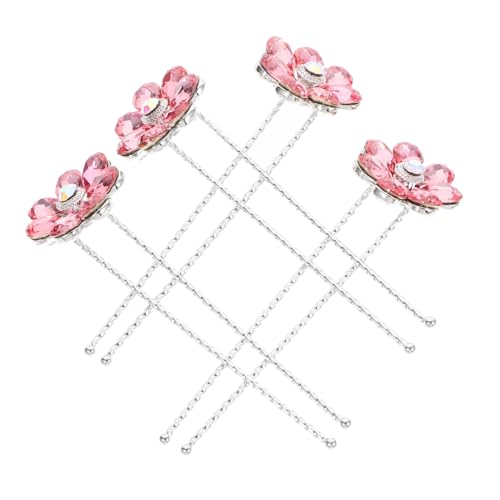 BESTYASH 4 Stck. Blume Haarnadel Prom Haarzubehör Haarspangen frauen Edelsteine Blumen Haarnadel Stifte Form groß Haarschmuck für Frauen Strass-Haarnadel Strasssteine Rosa von BESTYASH