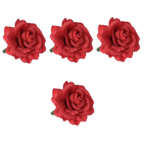 BESTYASH 4 Stück 2 1 Haarspange gefälscht große Rose fürs Haar Punkt künstliche blüten artificial haar schmuck kapuzenpullover damen Rosen-Haarspange Brosche mit Rosenblüte rot von BESTYASH