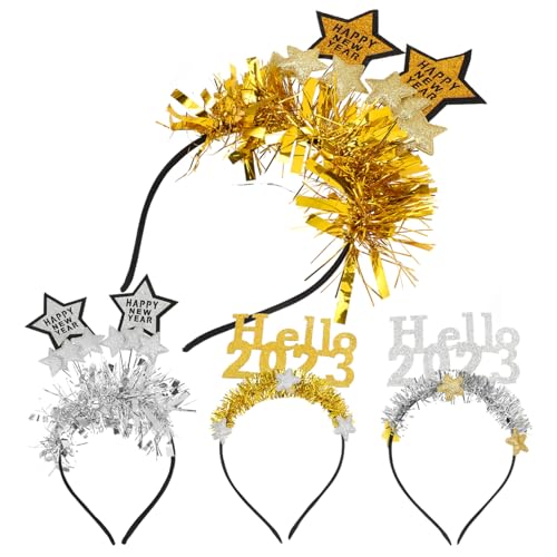 BESTYASH 4 Stück 2023 Neues Jahr Stirnband Gesicht Für Party Kostüm Rot Gothic Elegant Weißes Haarband Machen Stirnbänder Solide Funkeln Beläge Dekorationen Rave-accessoires Spa Latte-kunst von BESTYASH