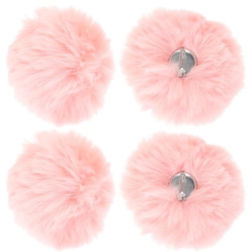 BESTYASH 4 Stück Abnehmbare Pompom Broschen Flauschige Kunstfell Bommel mit Nadel für Kleidung Hut Schuhe und DIY Bastel deko in Zartem Rosa von BESTYASH