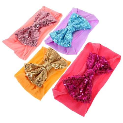 BESTYASH 4 Stück Baby-Stirnbänder für Mädchen: Glitzer-Haarschleifen, dehnbare Haarturbane, Kopfwickel, Stirnbänder für Säuglinge, Neugeborene, Kleinkinder, Mädchen und Kinder von BESTYASH