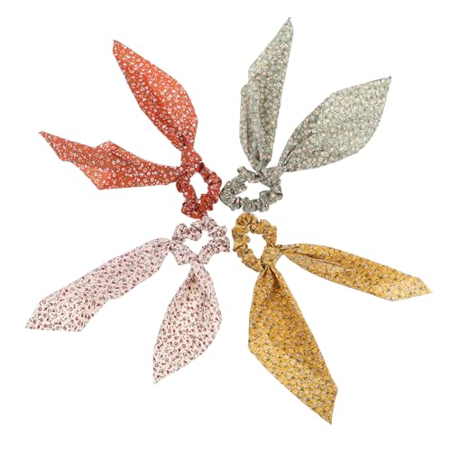 BESTYASH 4stücke Schleifen-haarbänder Mit Langen Bändern Elastische Haargummis Mit Floralen Druckmotiven Für Damen Und Mädchen Für Stilvolle Pferdeschwanzfrisuren Steinrot Ingwer von BESTYASH