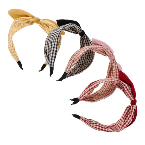 BESTYASH 4 Stück Boho-haarbänder mit Schleife Damen und Mädchen Weiche Strapazierfähige Stoff-stirnbänder Kariert in Schwarz Rot Gelb Elegante Haarschmuck für Alltag Party Hochzeit von BESTYASH