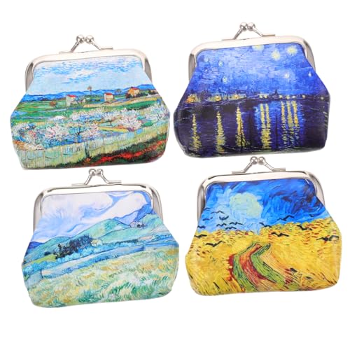 BESTYASH 4stücke Pu Münzbeutel Für Damen Niedlicher Ölgemälde Geldbeutel Praktischer Schlüssel Münzorganizer Für Frauen Und Mädchen von BESTYASH