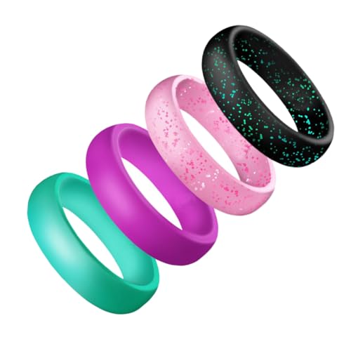 BESTYASH 4 Stück Glitzer Silikonringe Damen Sportlich Elastisch Komfortabel Bunte Farben Für Workout Schwimmen Fitness von BESTYASH