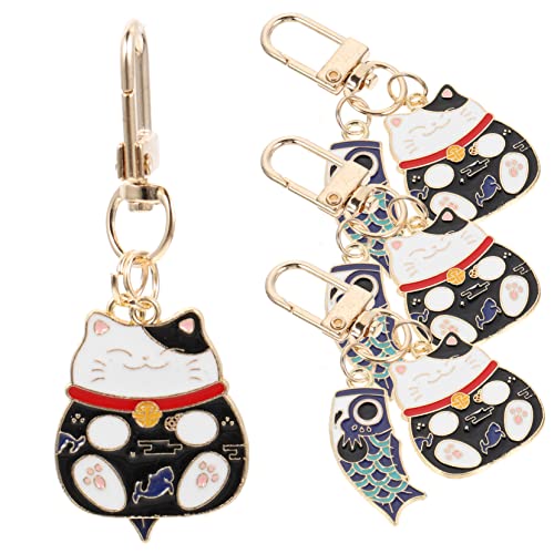 BESTYASH 4 Stück Glückskatze Schlüsselanhänger Katzentelefon-anhänger Glücksschlüsselanhänger Hängende Katze Fisch Geformte Verzierung Winkende Katzenverzierung Autoanhänger Legierung Black von BESTYASH