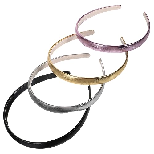 BESTYASH 4 Stück Mode Stirnbänder für Damen Teiliges Dünne Leichte Imitat Leder Haarreifen Silber Pinkviolett Champagner Schwarz Vielseitiger Haarschmuck für Alltag und Party von BESTYASH