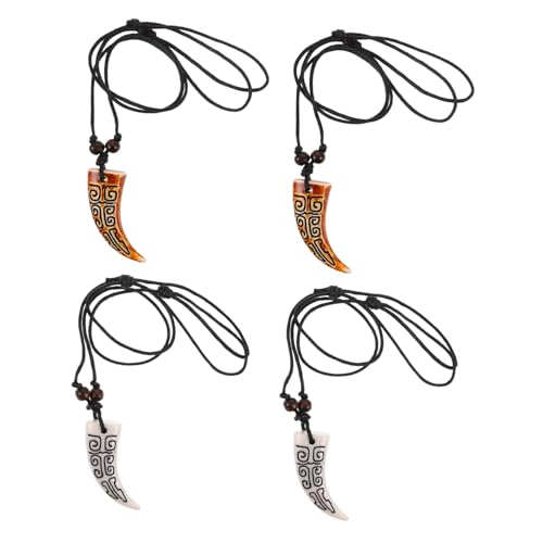 BESTYASH 4 Stück Resin Zahn Anhänger Halsketten Unisex mit Verstellbarem Seilband Leichte Robuste Beach Choker Schmuck für Männer und Frauen Doppelseitiges Design in Braun und Weiß von BESTYASH