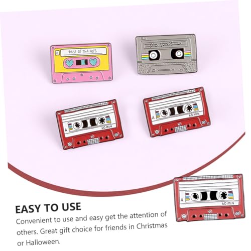 BESTYASH 4 Stück Retro Cartoon Kassette Broschen Anstecknadeln aus Vintage Lapel Pin für Damen Kleidung Dekoration Praktische und Langlebige von BESTYASH