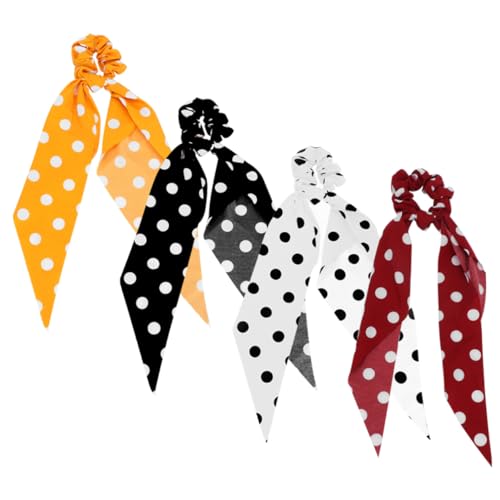 BESTYASH 4 Stück Teiliges Damen Haarband mit Elastischem Scrunchie Gepunktetes Design Lange Schleifen Vielseitiger Ponytail Holder für Stilvolle Haargestaltung Farblich Zufällige Farbe von BESTYASH