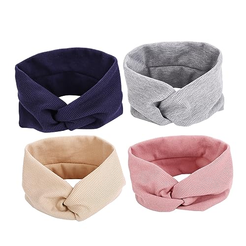 BESTYASH 4 Stück Teiliges Damen Sport Stirnband Elastische Yoga Haarbänder mit Schraubengewinde und Kreuzdesign Khaki Marineblau für Fitness von BESTYASH